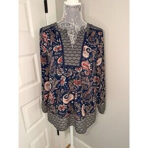 DR2 Paisley Print Blouse Long Sleeve Top Bohemian Style Woman’s Size Small S